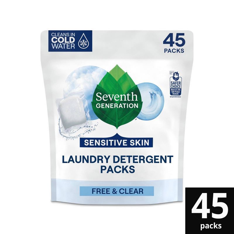 slide 1 of 10, Seventh Generation Laundry Detergent Packs Free & Clear - 45ct/31.7oz, 45 ct, 31.7 oz