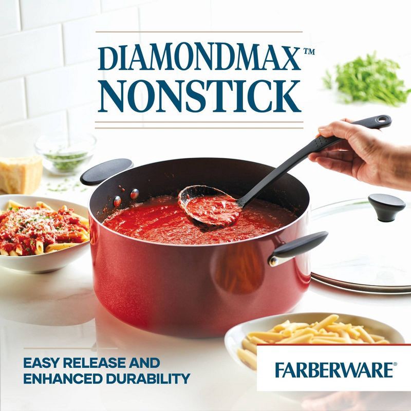 slide 2 of 8, Farberware Reliance 10qt Aluminum Nonstick Wide Stock Pot Red: Large Cooking Pot, Glass Lid, Dishwasher & Oven Safe, 10 qt