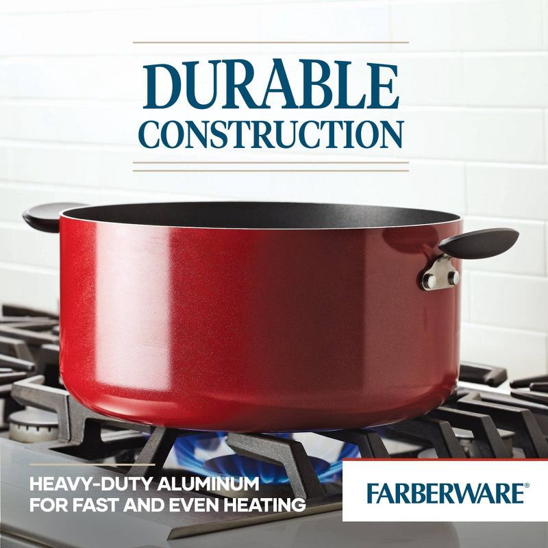 slide 4 of 8, Farberware Reliance 10qt Aluminum Nonstick Wide Stock Pot Red: Large Cooking Pot, Glass Lid, Dishwasher & Oven Safe, 10 qt