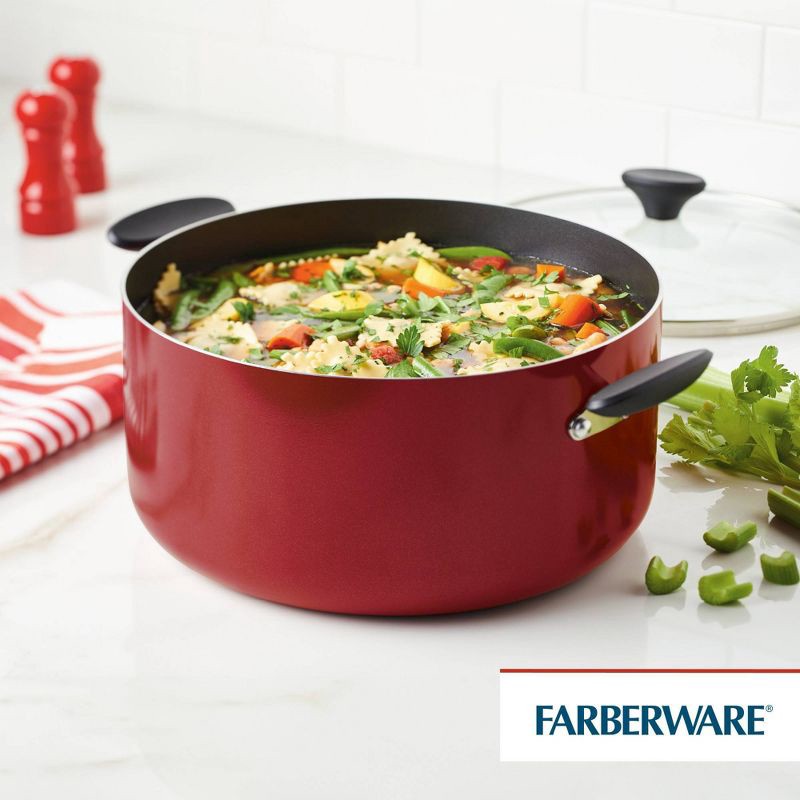 slide 6 of 8, Farberware Reliance 10qt Aluminum Nonstick Wide Stock Pot Red: Large Cooking Pot, Glass Lid, Dishwasher & Oven Safe, 10 qt