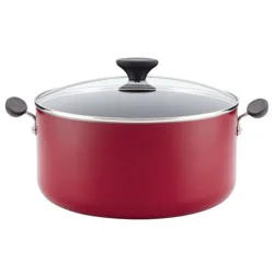 Farberware Reliance 10qt Aluminum Nonstick Wide Stock Pot Red: Large Cooking Pot, Glass Lid, Dishwasher & Oven Safe