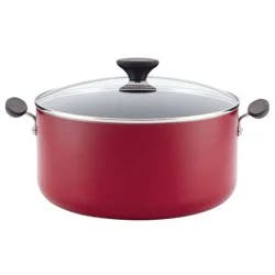Farberware Reliance 10qt Aluminum Nonstick Wide Stock Pot Red: Large Cooking Pot, Glass Lid, Dishwasher & Oven Safe