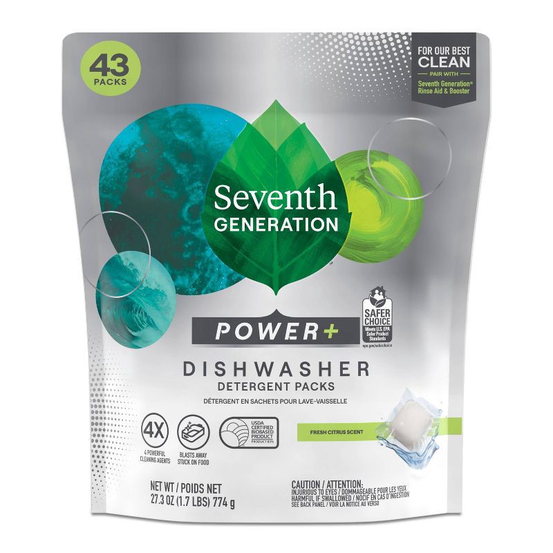 slide 1 of 1, Seventh Generation Fresh Citrus Natural Power + Dishwasher Detergent Packs - 27.3oz/43ct, 27.3 oz