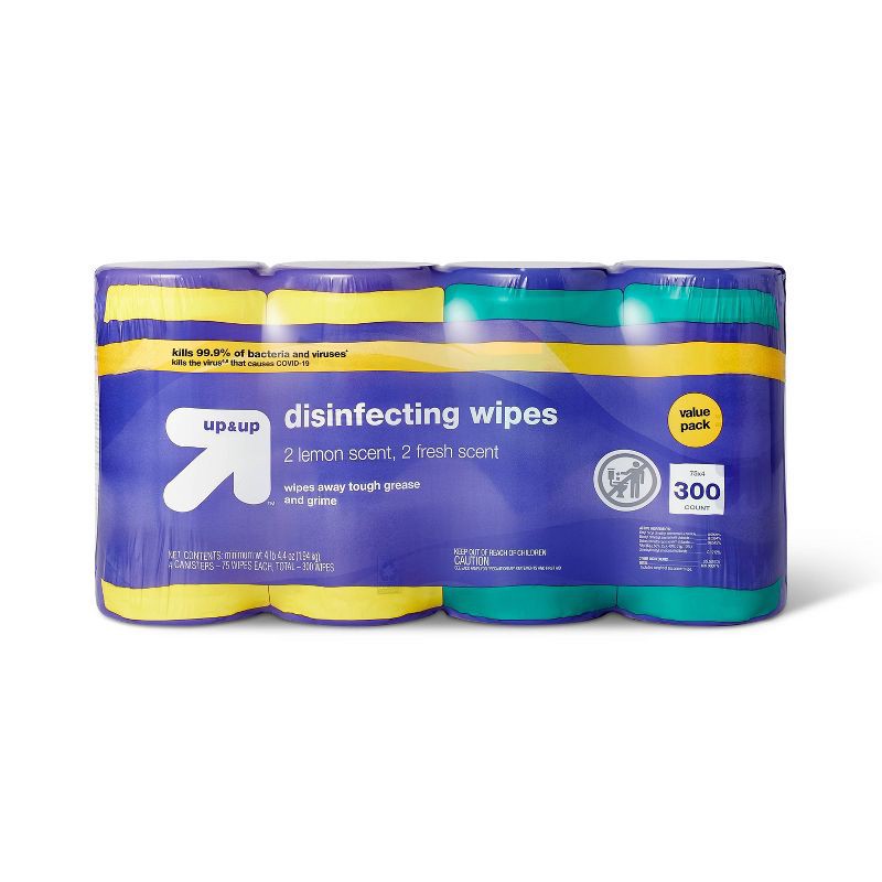 slide 1 of 3, Lemon and Fresh Scent Disinfecting Wipes - 300ct/4pk - up&up™, 300 ct, 4 ct