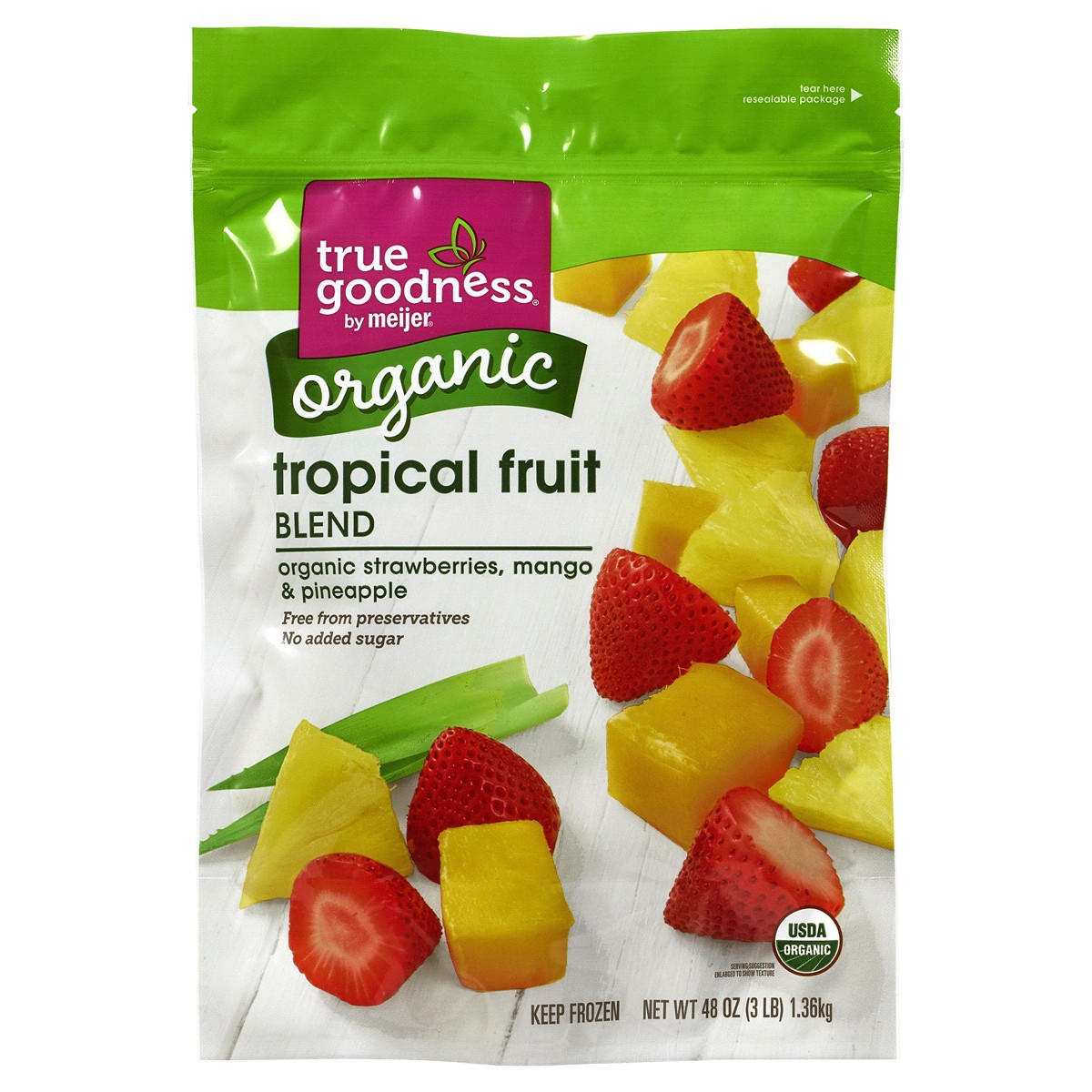 slide 1 of 5, True Goodness Organic Frozen Tropical Fruit Blend, 48 oz