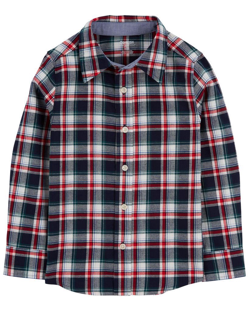 slide 3 of 3, Oshkosh Kid Plaid Button-Front Shirt Red, Blue 10, 1 ct