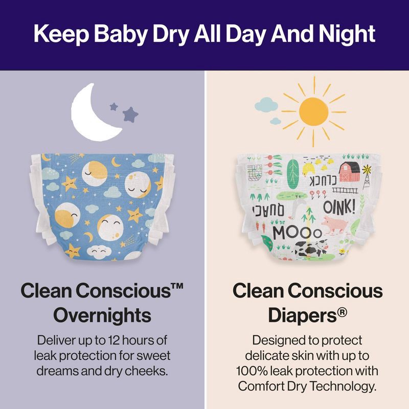 slide 7 of 9, The Honest Company Clean Conscious Disposable Overnighers Cozy Cloud + Star Signs - Size 4 - 48ct, 4 x 48 ct