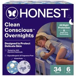 The Honest Company Clean Conscious Overnight Diapers Cozy Cloud + Star Signs - Size 6 - 34ct