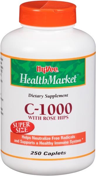 slide 1 of 1, Hy-Vee HealthMarket C-1000 With Rose Hips Dietary Supplement Caplets, 250 ct