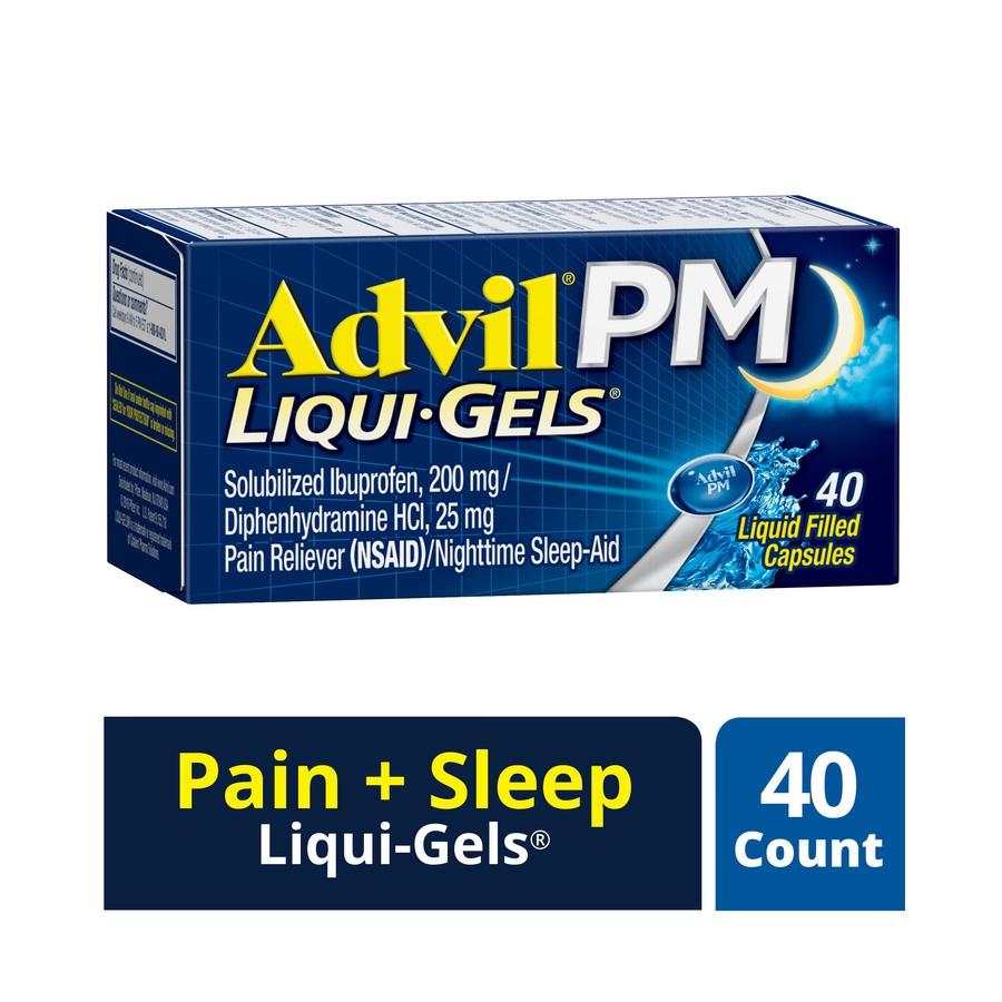 slide 3 of 8, Advil PM Pain And Nighttime Sleep Aid Liqui-Gels - Diphenhydramine HCl/Ibuprofen (NSAID), 40 ct