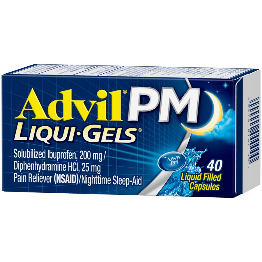 slide 5 of 8, Advil PM Pain And Nighttime Sleep Aid Liqui-Gels - Diphenhydramine HCl/Ibuprofen (NSAID), 40 ct