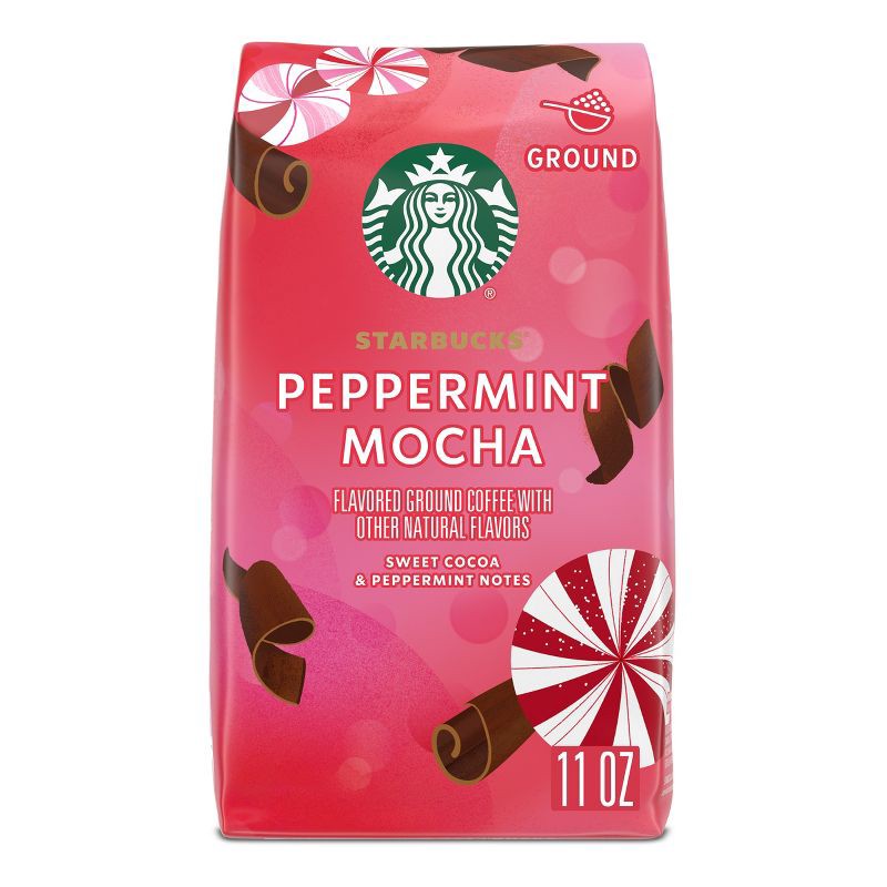 slide 9 of 9, Starbucks Peppermint Mocha Flavored Light Roast Ground Coffee - 11oz, 11 oz