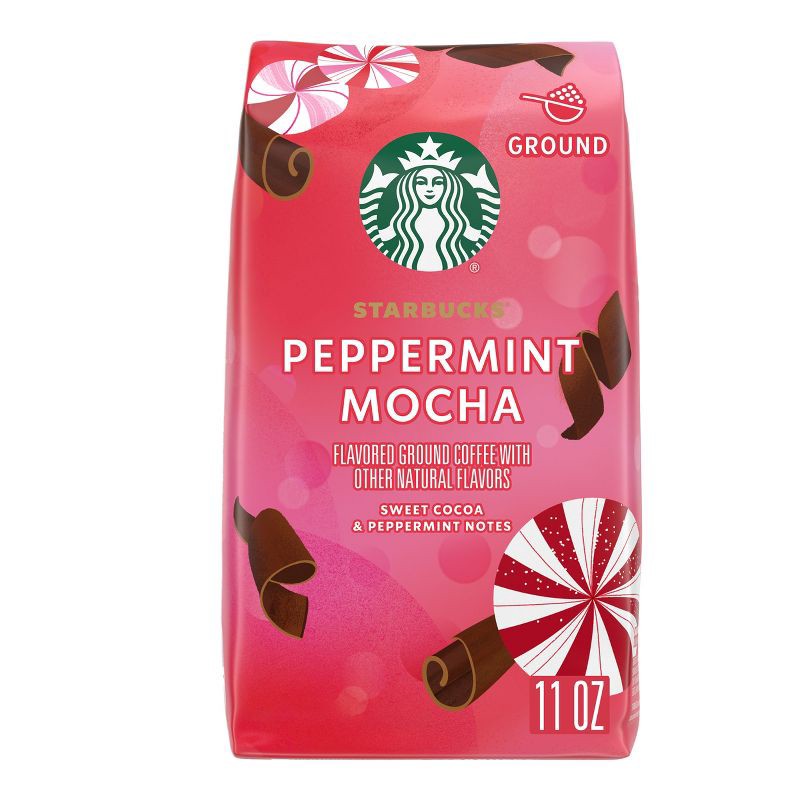 slide 1 of 9, Starbucks Peppermint Mocha Flavored Light Roast Ground Coffee - 11oz, 11 oz