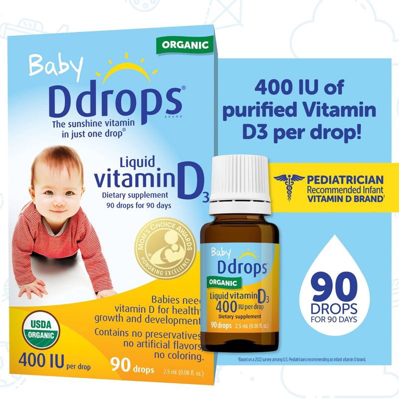 slide 2 of 12, Ddrops Baby Vitamin D 400 IU Organic Liquid Drops - 0.08 fl oz, 0.08 fl oz