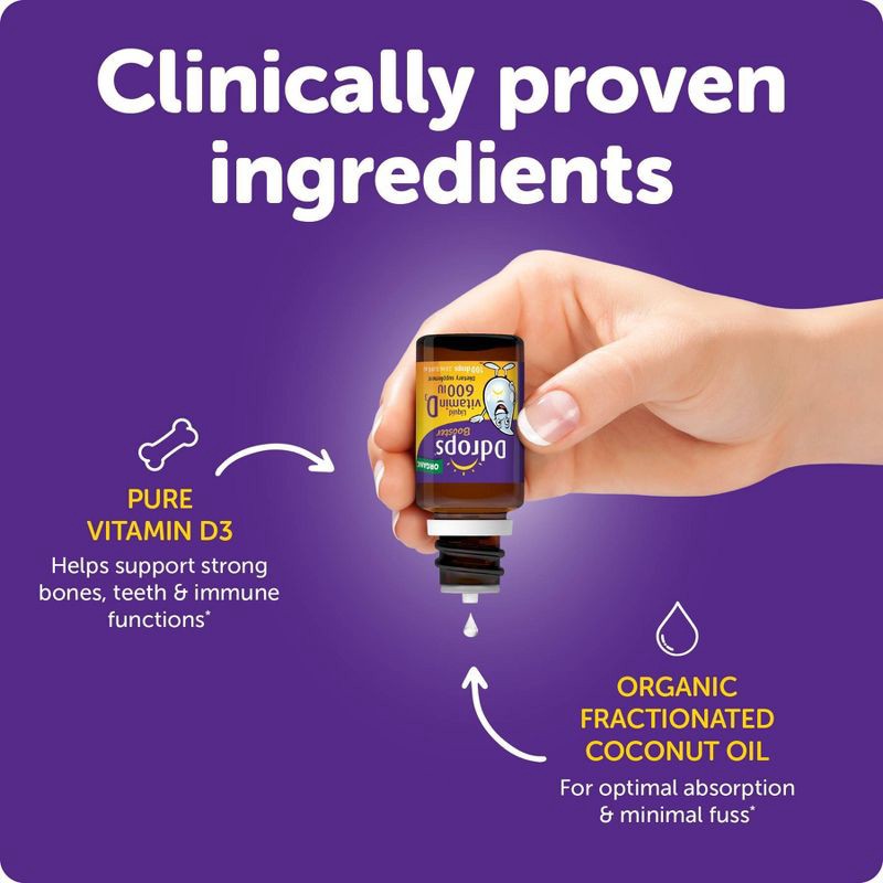 slide 5 of 9, Ddrops Booster Kids Vitamin D Organic Liquid Drops 600 IU - 0.09 fl oz, 0.09 fl oz