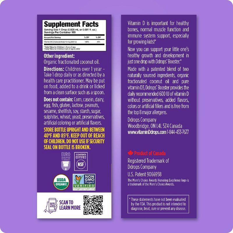 slide 8 of 9, Ddrops Booster Kids Vitamin D Organic Liquid Drops 600 IU - 0.09 fl oz, 0.09 fl oz