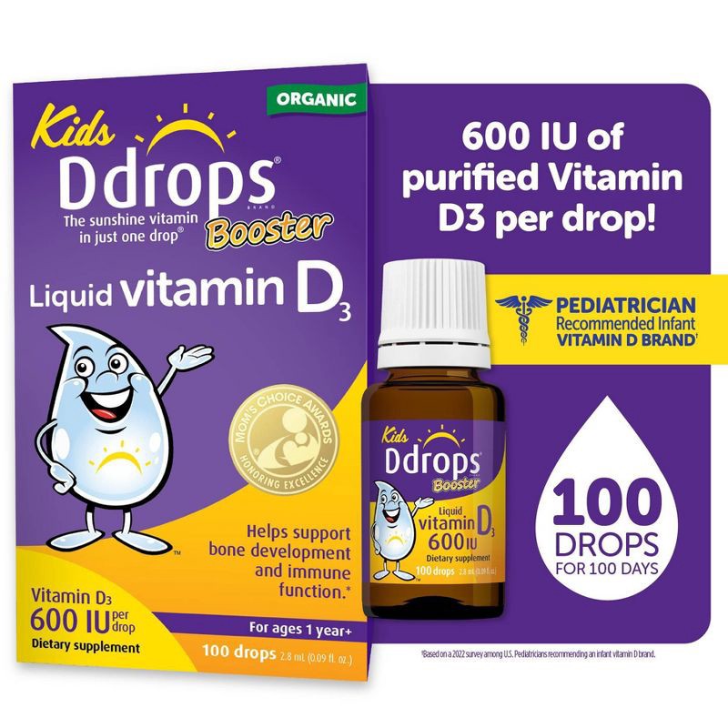 slide 9 of 9, Ddrops Booster Kids Vitamin D Organic Liquid Drops 600 IU - 0.09 fl oz, 0.09 fl oz