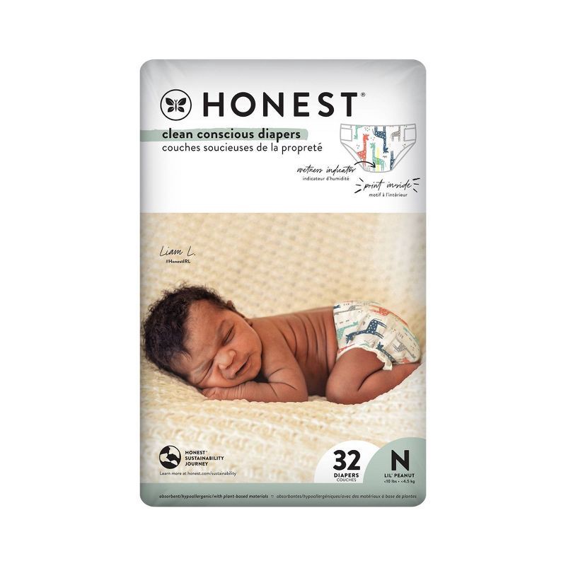 slide 2 of 6, The Honest Company Clean Conscious Disposable Diapers Giraffes - Size Newborn - 32ct, 32 ct