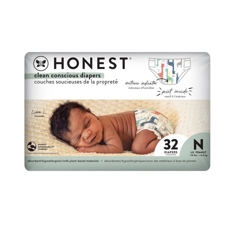 slide 1 of 6, The Honest Company Clean Conscious Disposable Diapers Giraffes - Size Newborn - 32ct, 32 ct