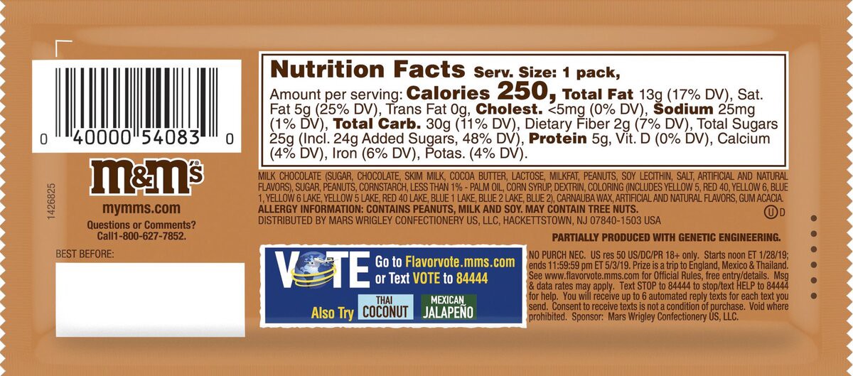 slide 6 of 8, M&M'S English Toffee Peanut Chocolate Candy Flavor Vote, 3.27 oz., 1.74 oz