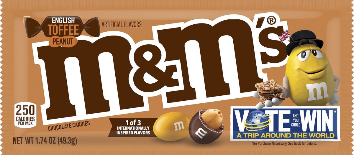 slide 4 of 8, M&M'S English Toffee Peanut Chocolate Candy Flavor Vote, 3.27 oz., 1.74 oz