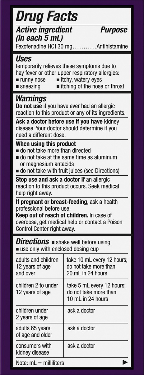 slide 11 of 11, Allegra Children's 30 mg 12 HR Oral Suspension 4 oz. - Grape, 4 oz