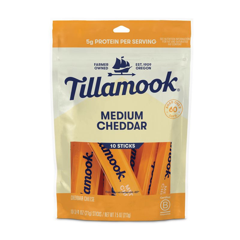 slide 1 of 4, Tillamook Medium Cheddar Cheese Sticks - 7.5oz/10ct, 7.5 oz, 10 ct