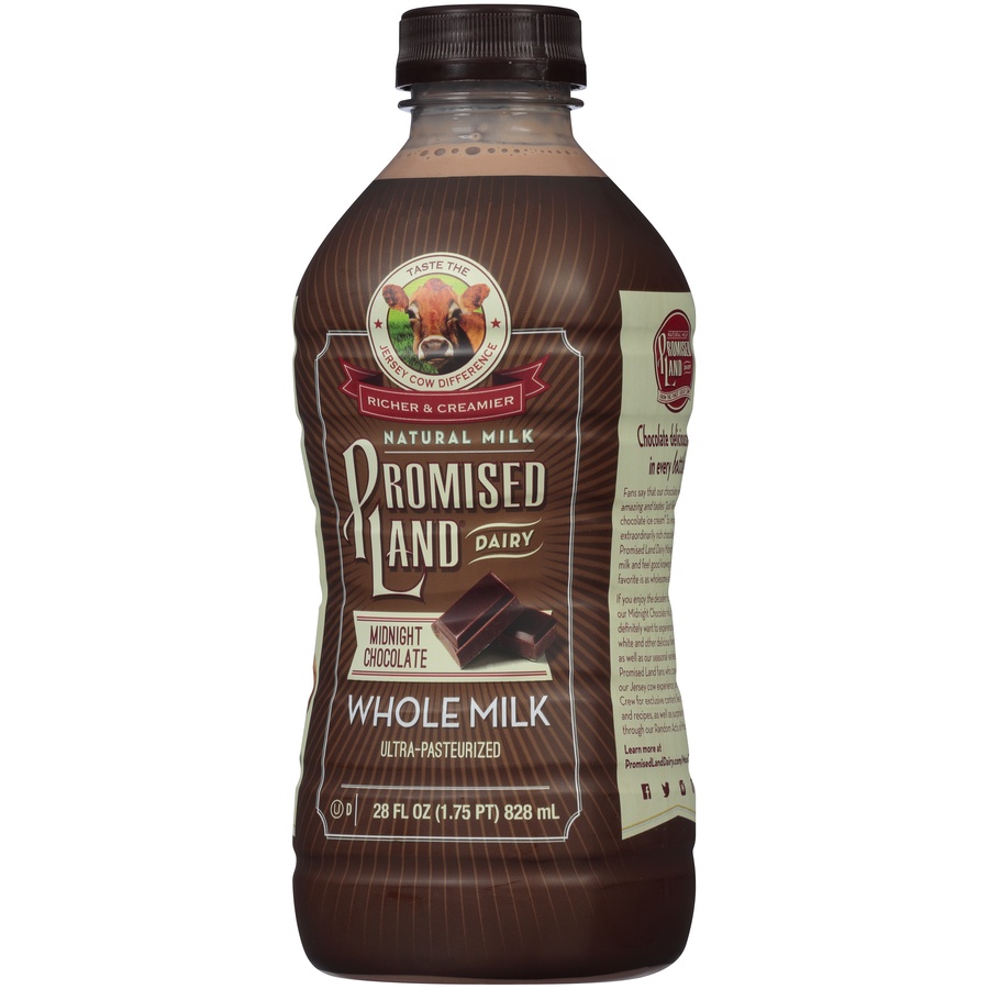 slide 5 of 7, Promised Land Dairy Midnight Chocolate Ultrapasteurized Whole Milk, 28 fl oz