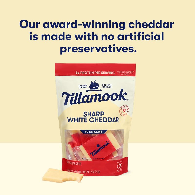 slide 5 of 10, Tillamook Sharp White Cheddar Cheese Snack Portions - 7.5oz/10ct, 7.5 oz, 10 ct
