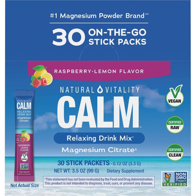 slide 2 of 12, Natural Calm Vitality Anti-Stress Vegan Magnesium Supplement Powder Packets - Raspberry Lemon - 12.96oz/30pk, 12.96 oz, 30 ct