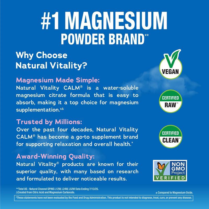 slide 6 of 12, Natural Calm Vitality Anti-Stress Vegan Magnesium Supplement Powder Packets - Raspberry Lemon - 12.96oz/30pk, 12.96 oz, 30 ct