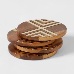 Set of 4 Coasters Natural Acacia with Gold Metal - Threshold