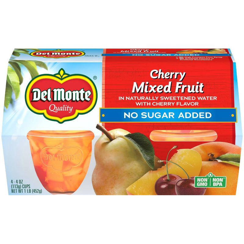 slide 1 of 6, Del Monte Mixed Fruit Cups - 4oz 4pk, 4 ct; 4 oz