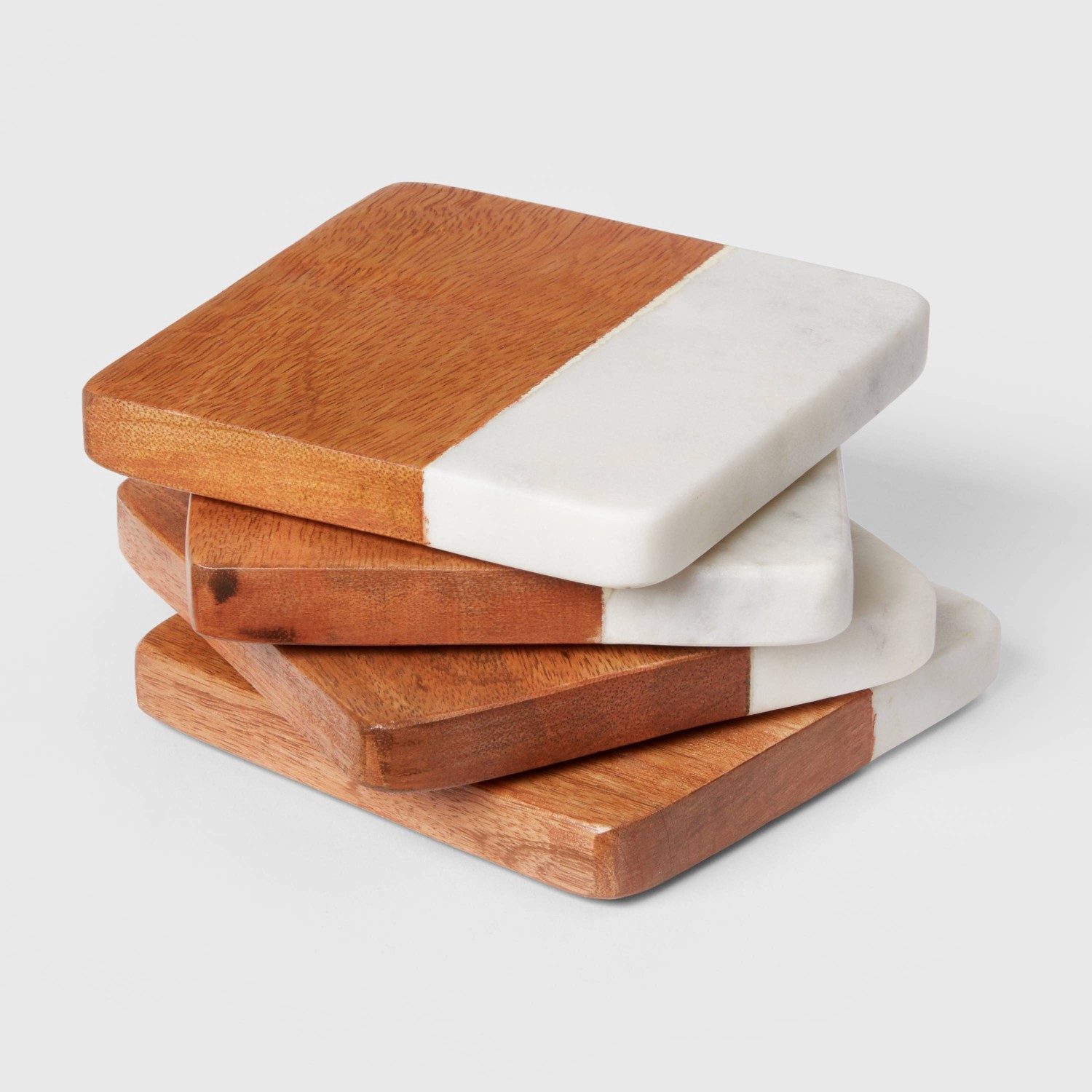 slide 1 of 1, 4pk Marble and Wood Coasters - Threshold, 4 ct
