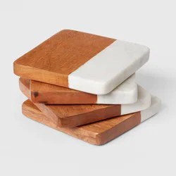 4pk Marble and Wood Coasters - Threshold