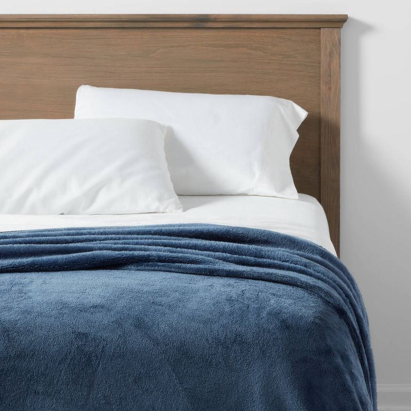 slide 2 of 3, Full/Queen Microplush Bed Blanket Metallic Blue - Threshold™: Cozy Polyester, No Fill, Machine Washable, 1 ct