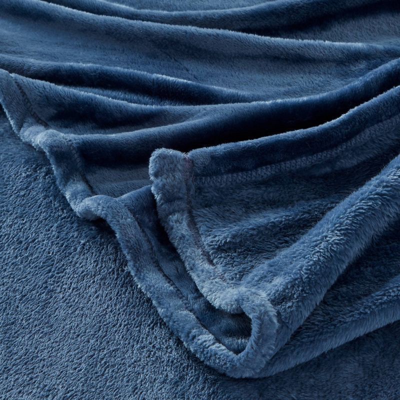 slide 3 of 3, Full/Queen Microplush Bed Blanket Metallic Blue - Threshold™: Cozy Polyester, No Fill, Machine Washable, 1 ct