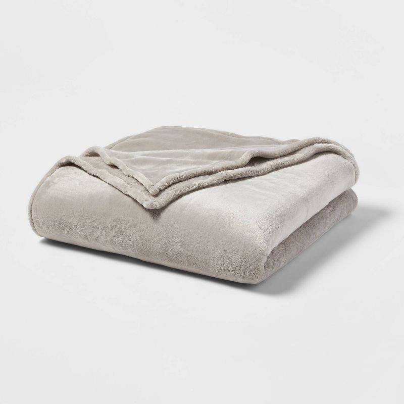 slide 1 of 3, Full/Queen Microplush Bed Blanket Gray - Threshold™, 1 ct