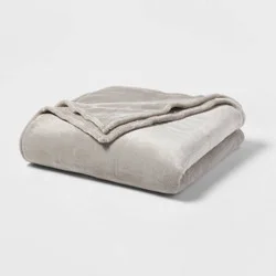 Full/Queen Microplush Bed Blanket Gray - Threshold™: Cozy Polyester, No Fill, Machine Washable