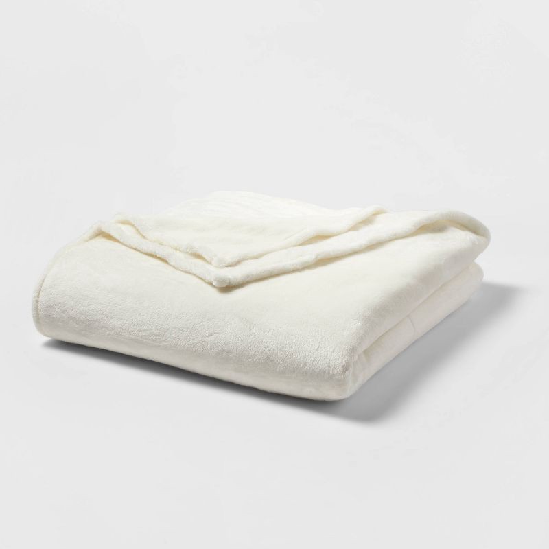 slide 1 of 3, Full/Queen Microplush Bed Blanket Sour Cream - Threshold™, 1 ct