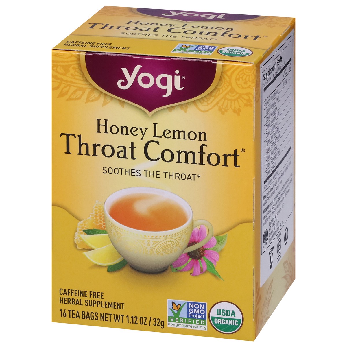 slide 7 of 9, Yogi Throat Comfort Honey Lemon Herbal Tea 16 Tea Bags, 16 ct