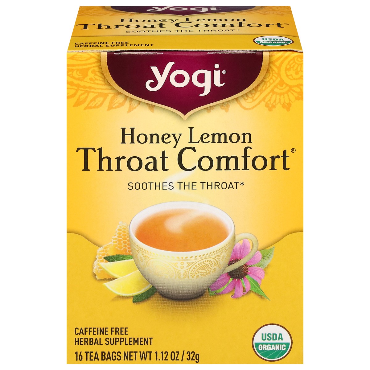slide 1 of 9, Yogi Throat Comfort Honey Lemon Herbal Tea 16 Tea Bags, 16 ct