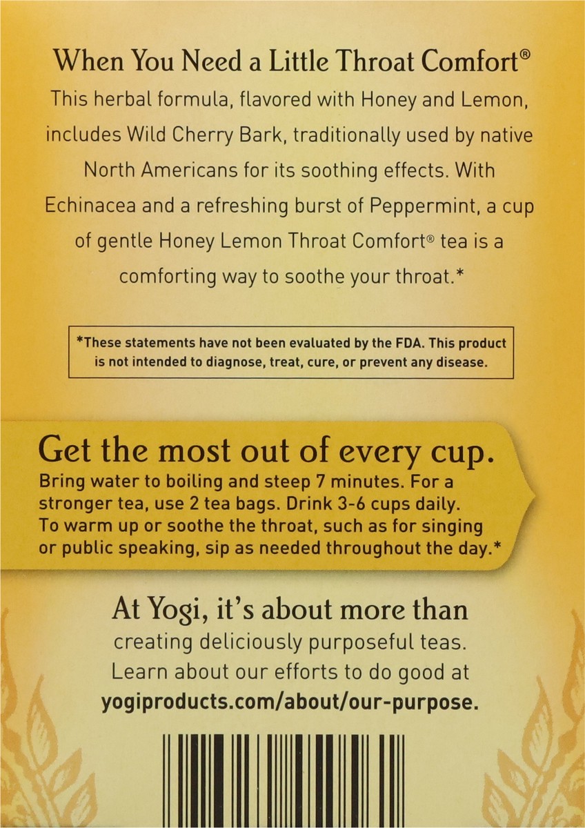 slide 4 of 9, Yogi Throat Comfort Honey Lemon Herbal Tea 16 Tea Bags, 16 ct