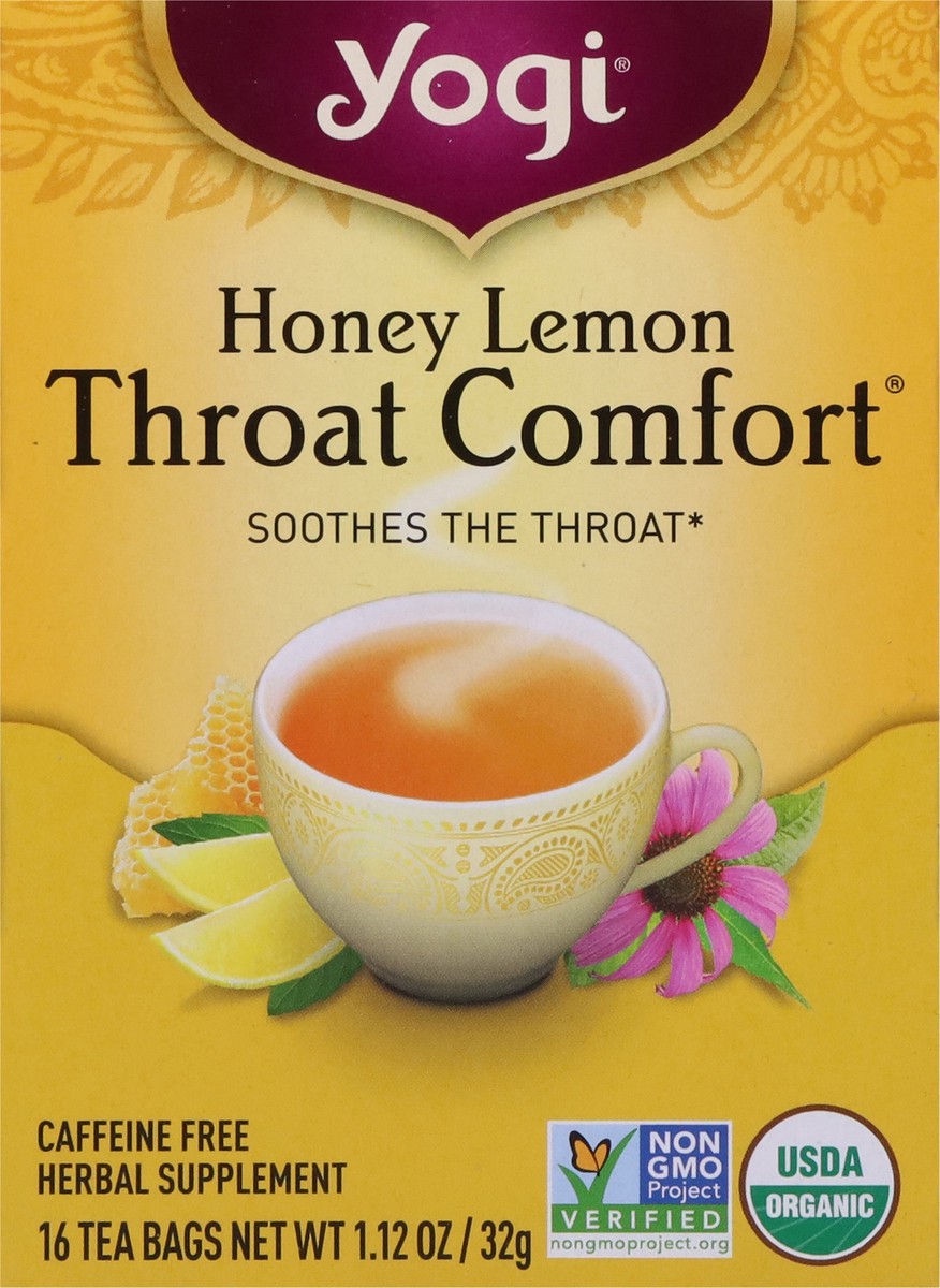 slide 9 of 9, Yogi Throat Comfort Honey Lemon Herbal Tea 16 Tea Bags, 16 ct