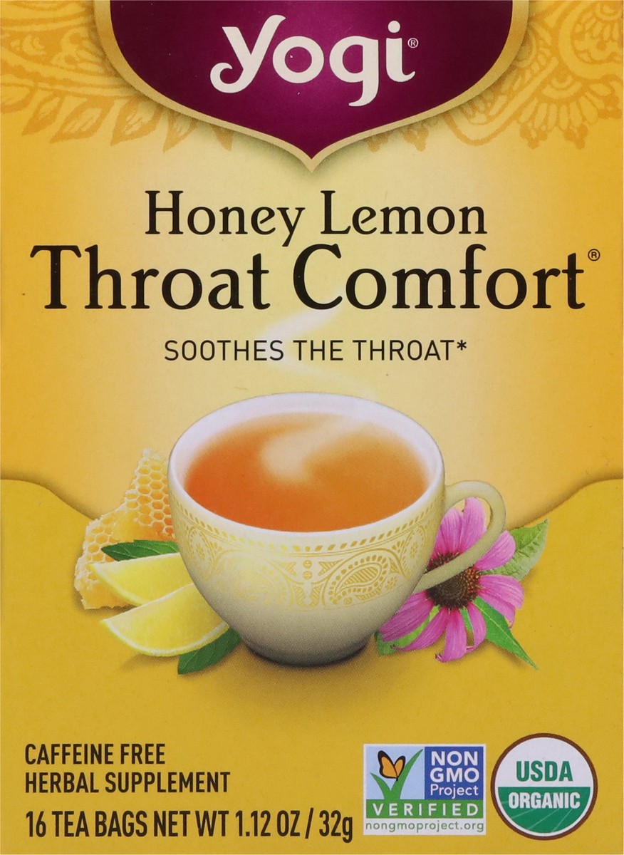 slide 7 of 9, Yogi Throat Comfort Honey Lemon Herbal Tea 16 Tea Bags, 16 ct