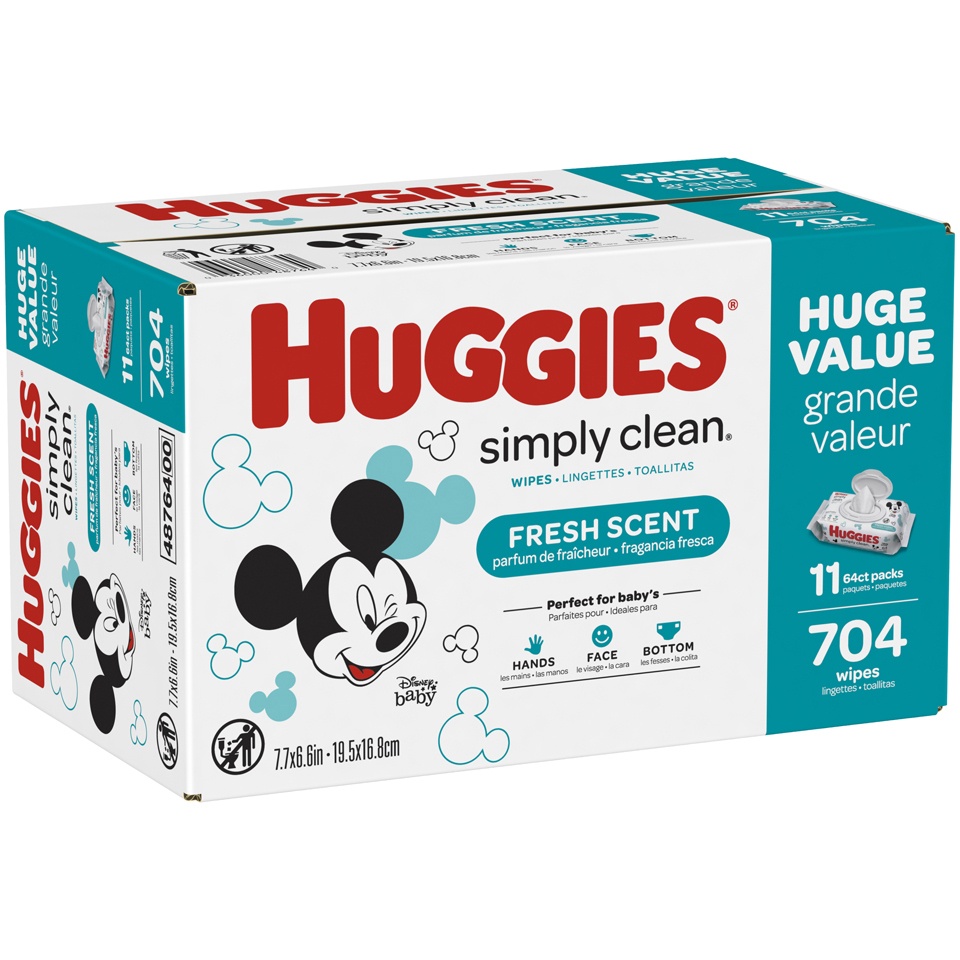 slide 2 of 3, Huggies Simply Clean Baby Wipes Rigid Flip Top Refill Case, 704 ct