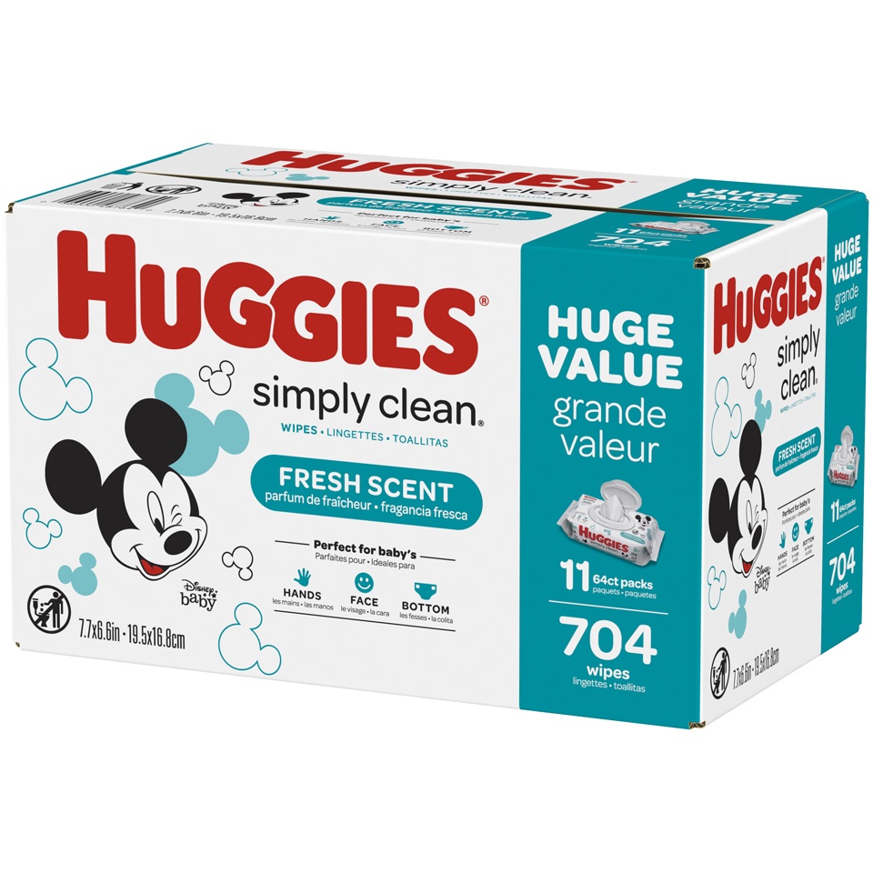 slide 3 of 3, Huggies Simply Clean Baby Wipes Rigid Flip Top Refill Case, 704 ct