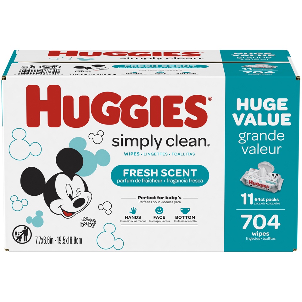 slide 1 of 3, Huggies Simply Clean Baby Wipes Rigid Flip Top Refill Case, 704 ct