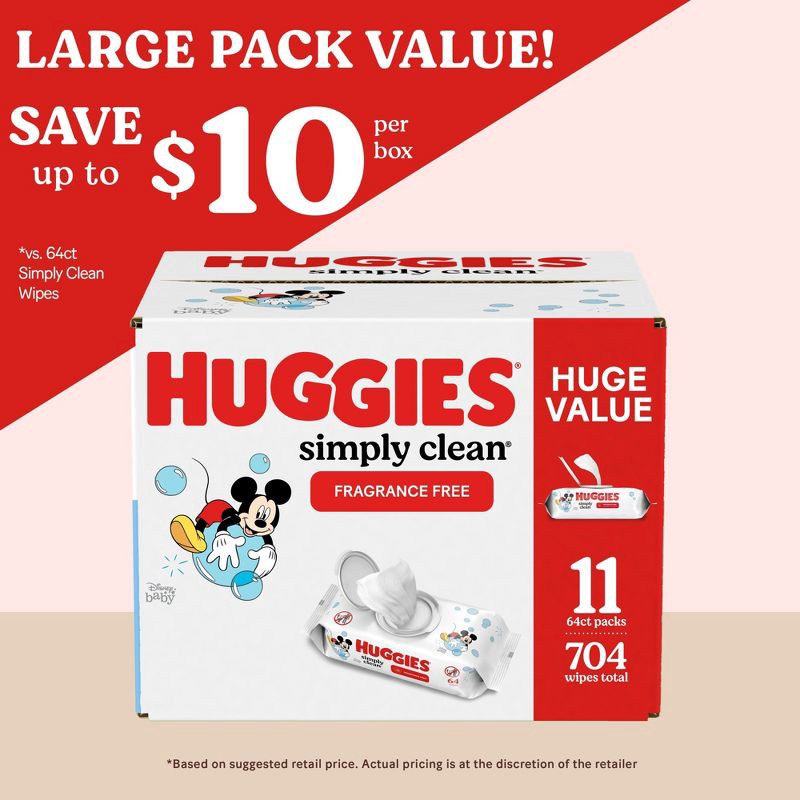 slide 2 of 8, Huggies Simply Clean Unscented Baby Wipes 11 Flip-Top Packs (704ct), 704 ct