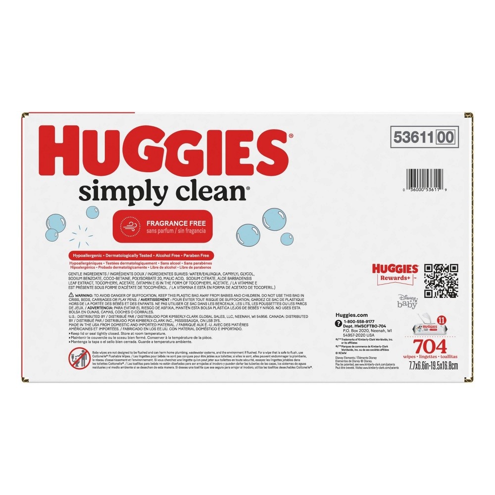slide 8 of 12, Huggies Simply Clean Unscented Baby Wipes 11 Flip-Top Packs, 704 ct